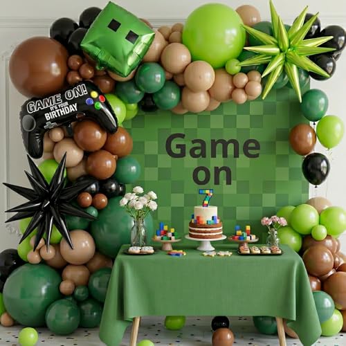 Video game Balloon garland kit 135pcs Green and Black brown Controller balloon arch Gamer night Decorations For boy gaming birthday party supplies
