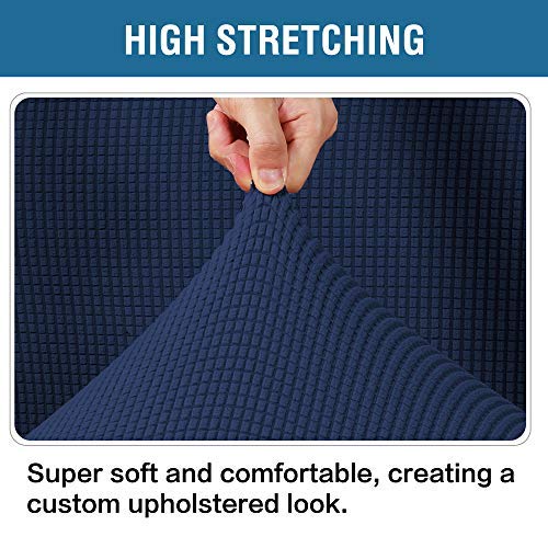 Image of H.VERSAILTEX Ottoman Cover Slipcover Rectangle Fit Length 29 inch-34 inch Footrest Sofa Slipcovers Stool Cover Footstool Protector Covers Feature Stretch Thick Soft Jacquard Fabric Removable Washable - Navy