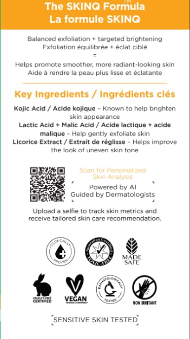 Image of SKINQ Brightening Face Serum with Malic & Lactic Acid | Reduces Tan, Pigmentation & Dark Spots | Exfoliates & Brightens Skin | Repairs Sun-Damaged Skin | In-Vivo Tested | Dermat Formulated | 30ml