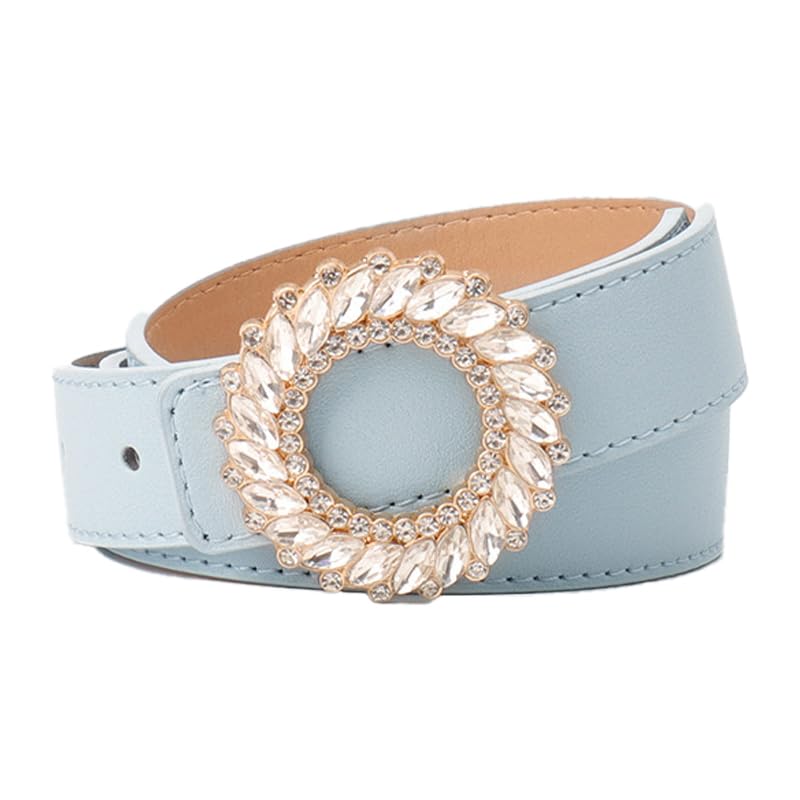 Women's Rhinestone Leather Belt with Crystal Buckle for Pants, Jeans, Dresses