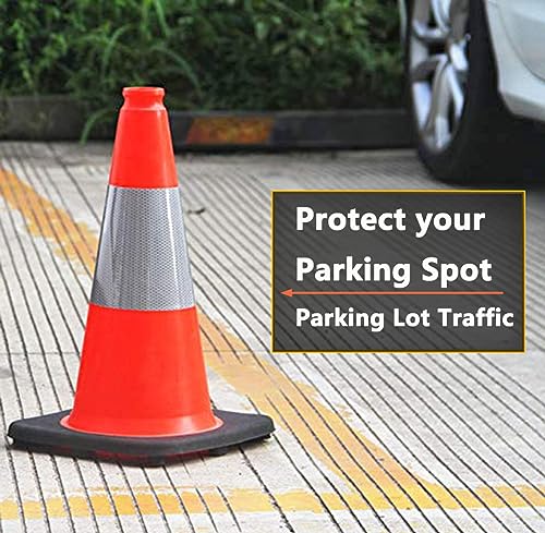 Image of (6 Pack) BESEA 18 inch inch Traffic Cones Orange Safety Cones with 6 inch Reflective Collar for Home Driveway Road Parking Use(6 Cones)
