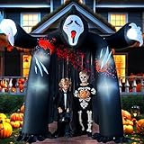 10 FT Halloween Inflatables Archway with Ghost and Build-in LEDs, Blow Up Yard Decorations, Spooky Face Scary Halloween Party Decorations, Large Outdoor Inflatable for Graveyard, Garden, and Lawn