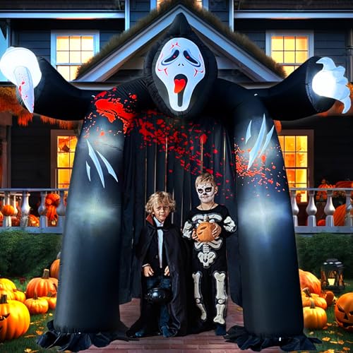 10 FT Halloween Inflatables Archway with Ghost and Build-in LEDs,