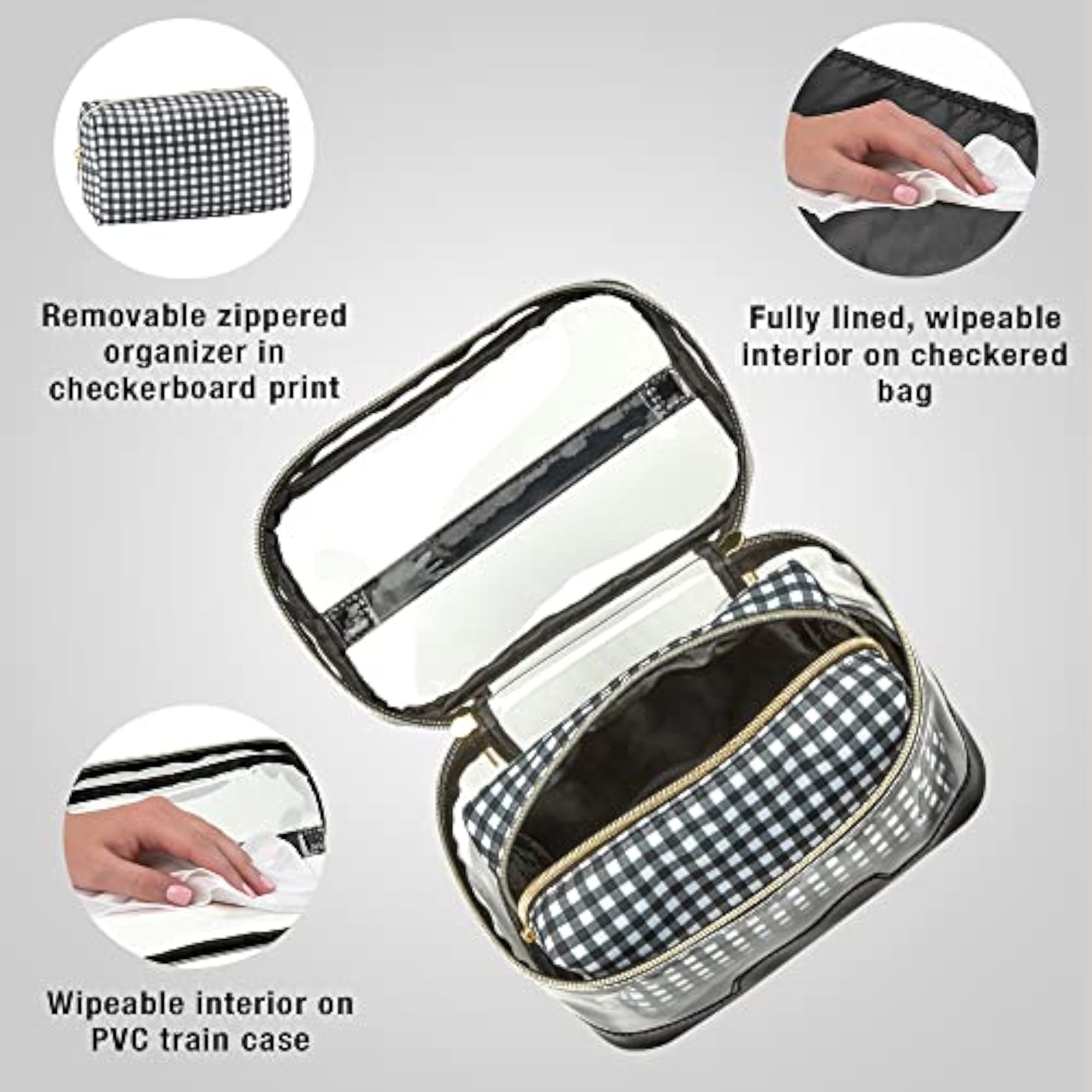 Makeup 2PC Train Case Set, Clear PVC Organizer