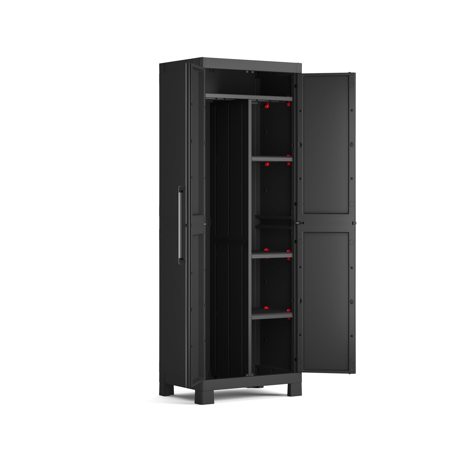 Keter Detroit Besenschrank, Utility Kunststoffschrank, Kunststoff, schwarz, 65 x 45 x 182 cm