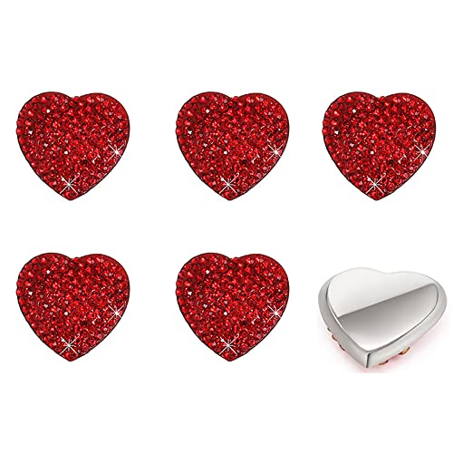 Car Decals Decor 6 Pcs, Car Interior Button Sticker, Heart Shape Diamond Rhinestone Car Button Stickers - Bling Car Accessories for Women(Red)