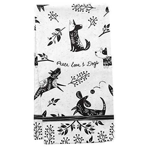 Karma Gifts Boho-Geschirrtuch, 71,1 x 50,8 cm, Hund, Schwarz und Weiß – Ansicht 1