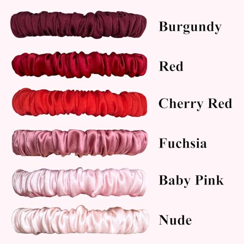 Image of VLOMOT 6 Pcs Set 100% Pure Mulberry Silk Scrunchies Hair Ties with 6 Chic Colors Everyday Skinny Scrunchies Silk Ponytail Holders Hair Care No Damage (Red)