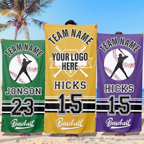 Loosusu Kids Custom Baseball Beach Towel with Name & Logo