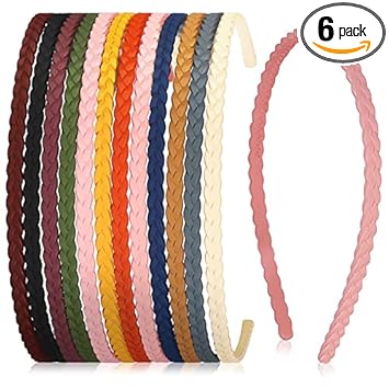 Belicia 6 Pieces Pigtail Thin Headbands Plastic Braid Head Hair Bands Assorted Skinny Headbands Solid Teen Headbands Colored Girls Headbands with Teeth for Teens Kids Ladies Women With Matte Finish