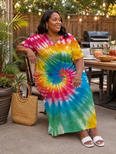 Image of SUZONANA Women Casual T-Shirt Dress V Neck Short Sleeve Solid Color Oversize Dress with Front Two Pockets