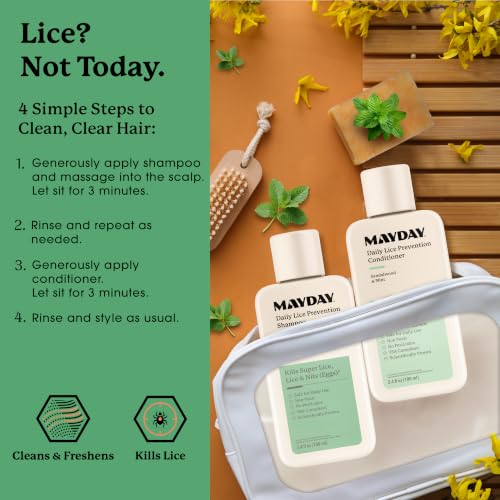 Image of MAYDAY Daily Lice Routine, 3.4oz Shampoo & Conditioner, Sandalwood & Mint | Travel, Non-Toxic & Pesticide-Free, Scientifically Proven Lice, Super Lice & Nits, All Hair Types, Hair & Scalp Wellness