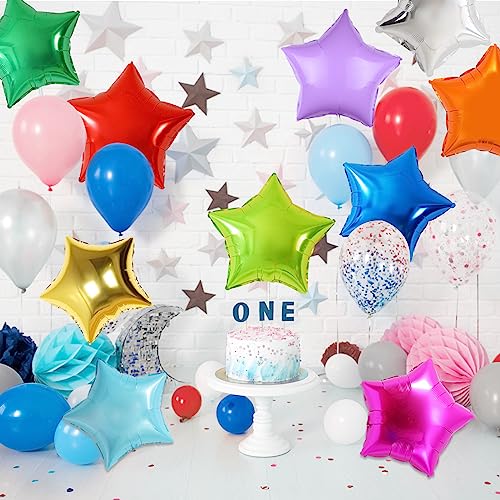 FEYG Star Foil Balloons, 10 pcs/Set, 18 Inches, Colorful, for Helium, Party Decorations, Birthday, Wedding, Graduation, Wide Occasions