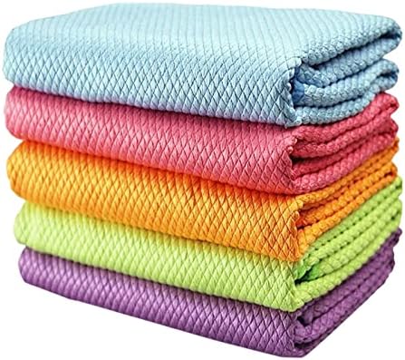 2023 New Shiny Wipes Cleaning Cloths, Fish Scale Streak Free Miracle Glass Window Cleaning Cloth, Nanoscale Shiny Wipes Microfiber Cleaning Cloths Reusable Lint Free Fish Scale Cloth (9.8*9.8in,5PCS)
