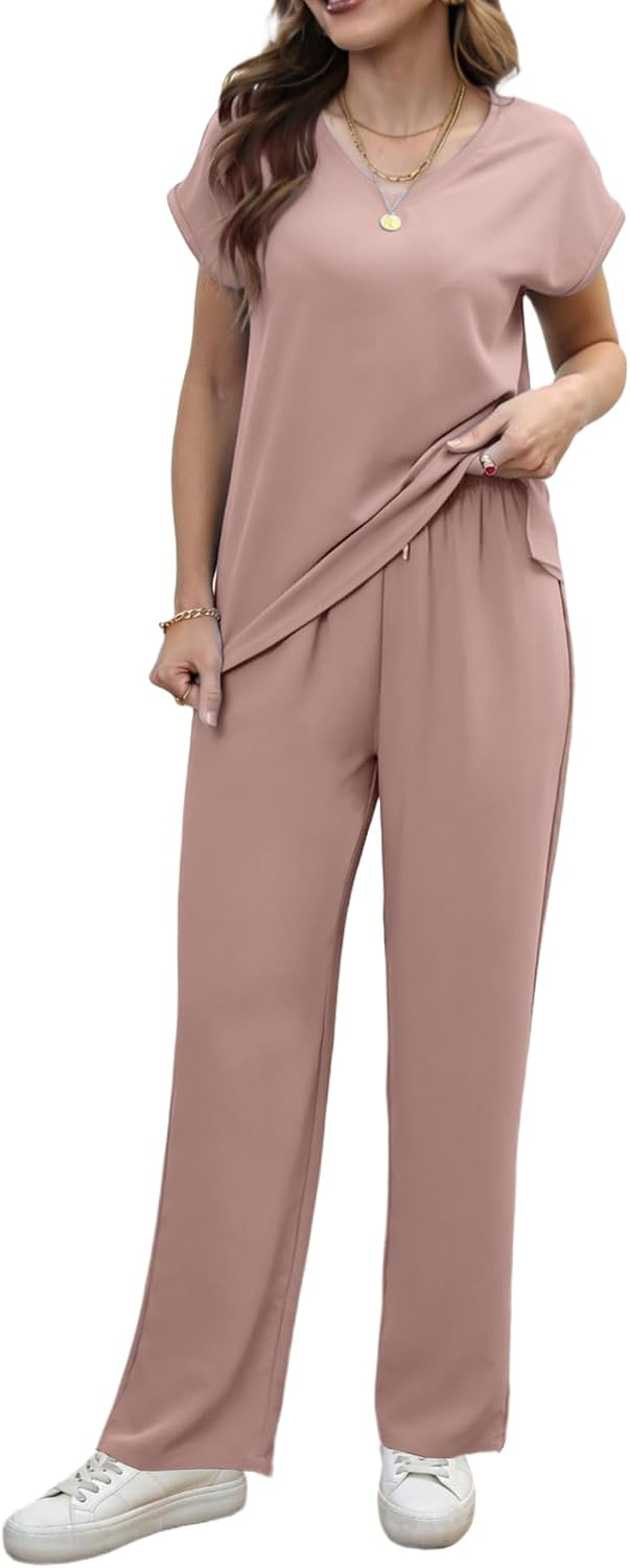 2 Piece Sets for Women Batwing sleeve lounge set Spring/Summer travel and vacation outfit ladies loungewear sets