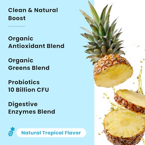 NutraChamps Super Greens Powder Premium Superfood | 20+ Organic Green Veggie Whole Foods | Alfalfa, Spirulina, Chlorella & More | Antioxidant, Digestive Enzyme & Probiotic Blends | Tropical - Image 5