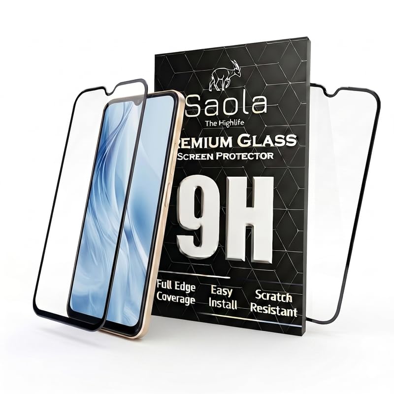 Image of Saola HD Clear Tempered Glass for Redmi 13C | High Strength 9H Protection, Smooth Touch, Full Coverage Screen Guard, 2-Step Installation Kit | Quick & Easy Application (Pack of 2)