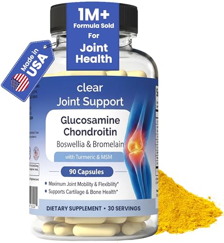 Clear Joint Support - Glucosamine Chondroitin MSM with Turmeric & Boswellia | 8-in-1 Formula | 90 Capsules (30-Day Supply) | Supports Knee, Hip & Back Health | Made in USA
