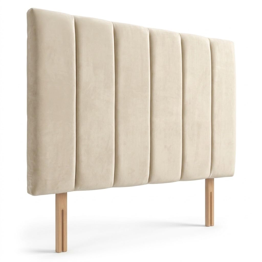 Luxury Velvet Upholstered Headboard for Divan Beds – 20-Inch Lined, Extra Padded Plush Headboard with Struts – Luxury Bedroom Furniture (cream, 4ft Small Double) — image 1