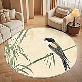 Grüner Bambus-Teppich, rund, 200 cm, Retro, chinesischer Stil, rutschfest...