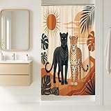 Panther Stall Duschvorhang, tropische Natur, Geparden, Sonne, Sommer, braun, waschbar, mit Haken, Klauenfuß, Badewanne, Duschvorhänge, Dekoration für Badezimmer, Gästezimmer, 91,4 x 183,9 cm