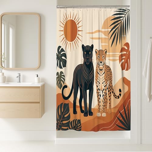 Panther Stall Duschvorhang, tropische Natur, Geparden, Sonne, Sommer, braun, waschbar, mit Haken, Klauenfuß, Badewanne, Duschvorhänge, Dekoration für Badezimmer, Gästezimmer, 91,4 x 183,9 cm