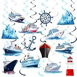 Nautical Party Hanging Swirls 20Pcs Cruise Ship Birthday Hanging Decorations Ocean Ship Theme Ceiling Streamers Nautical Sailing Party Decorations for Anchor Lighthouse Birthday Baby Shower Supplies