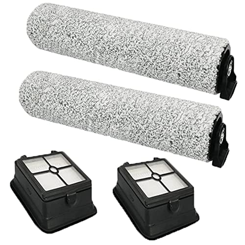 iAmoy Ersatz Bürste Zubehör Kompatibel mit Tineco iFloor 3,Floor One S3 Nass-und Trockensauger,2 Filter + 2 Bürstenrollen Cover