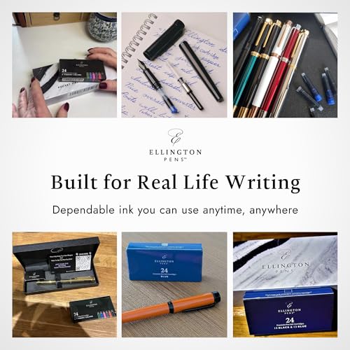 Image of Ellington Pens Blue & Black Fountain Pen Ink Refills 24 Pack - International Standard Size Cartridges - Ink For Fountain Pen - Premium Quality & Non-Toxic, Long-Lasting & Waterproof Ink, Dries Quickly