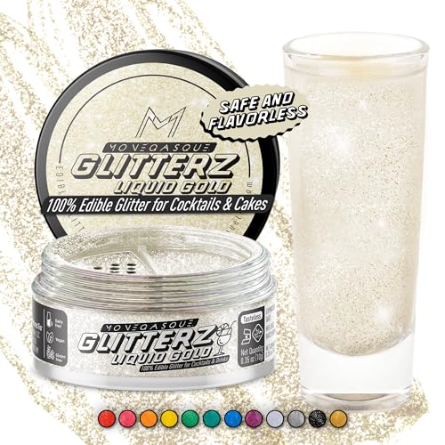 Image of MONEGASQUE Liquid Gold Edible Glitter for Drinks & Cakes, 10g | Cocktail Shimmer Powder, for Cupcakes, Chocolate & Strawberries, Cocktail Garnish, Vegan, Gluten-Free, Shimmer Powder
