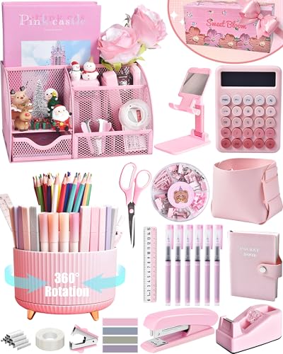 LXEVIHK 21Pcs Pink Desk Organizers and Accessories With...