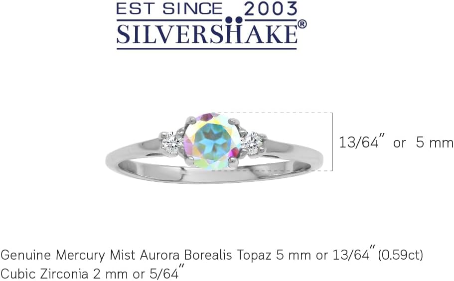 Silvershake Petite Design Round Shape Gemstone Birthstone White Gold Plated or Yellow Gold Plated 925 Sterling Silver Solitaire Promise or Engagement Ring Jewelry for Women - Image 3