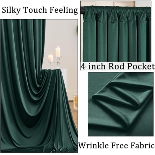 40ft x 10ft Wrinkle Free Hunter Green Backdrop Curtains for Parties, 8 Panels Polyester Green Photo Backdrop Drapes for Wedding Jungle Birthday Party Photography Background Stand