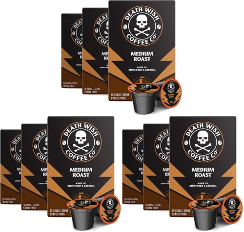 Death Wish Coffee, Medium Roast Pods (30 Count) (Pack of 3)
