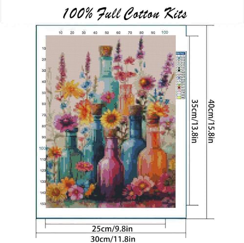 Image of MYBISYMQQ Flower Stamped Cross Stitch Kits, DIY Flowers Cross Stitch Ornament Kits for Adults Beginners, Counted Embroidery Needlepoint Kits Home Decor 15.7x11.8 inch