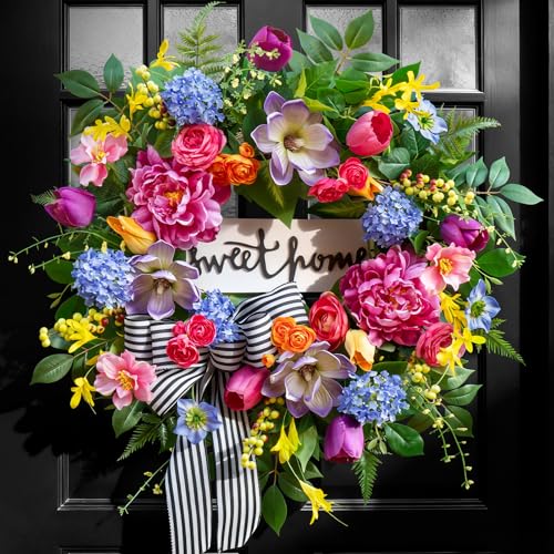 Pinkpuii Spring Wreaths for Front Door Outside– 24 Inch Spring