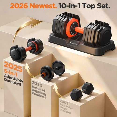 Image of 2026 FDB2 Updated Adjustable Dumbbell Set of 2, 5-in-1 /10-in-1 Weights Dumbbell Set with Storage Box, 25lbs /55lbs Adjustable Weights with Anti-slip Silicone Grip, Weight Set For Home Gym Suit both Men and Women