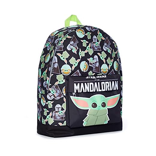 Star Wars The Mandalorian Baby Yoda - Mochila para niños, color negro y verde, Negro, Talla única
