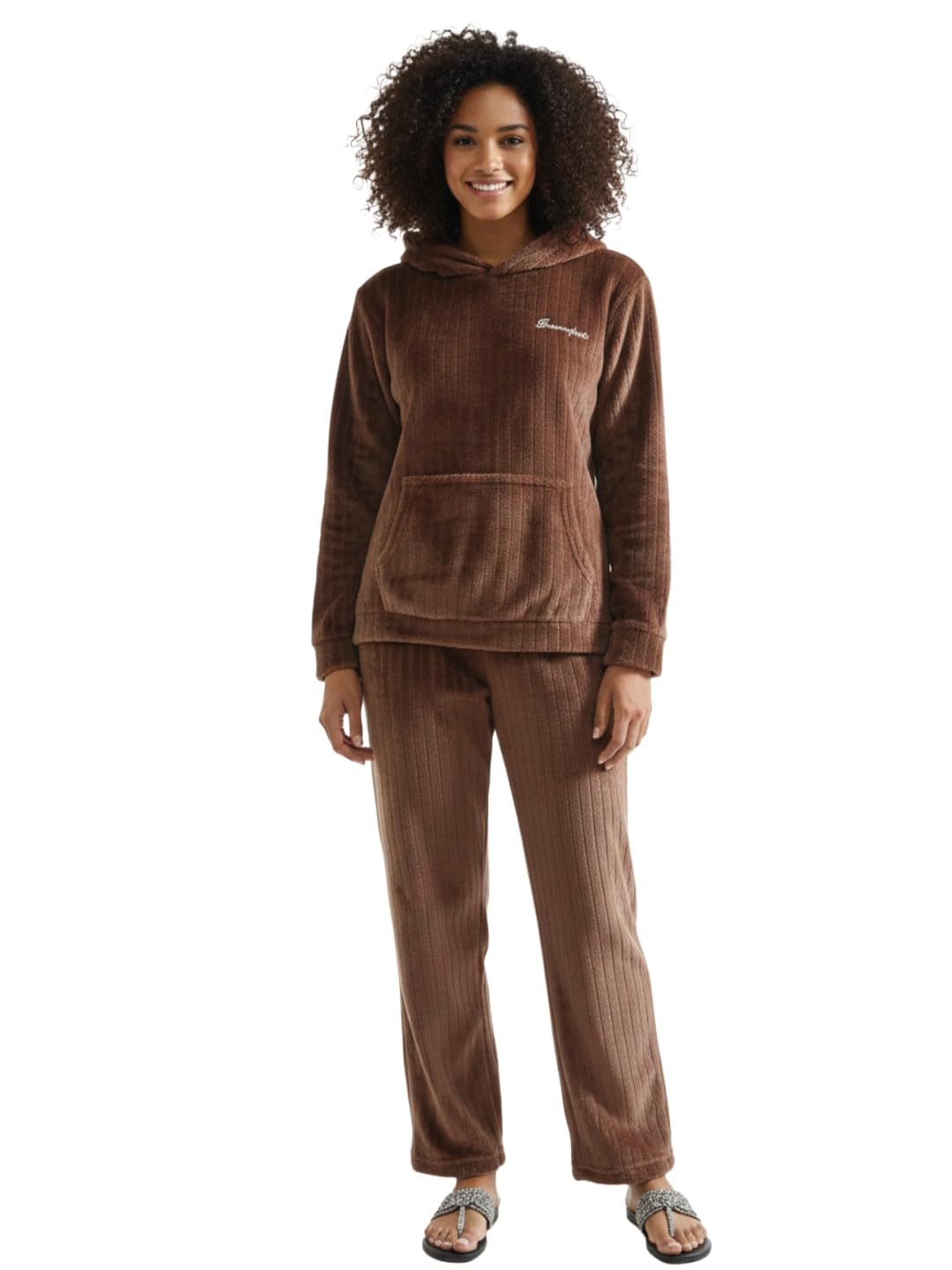Elendra Women's Winter Tracksuit Hooded Sweatshirt With Trouser (IN, Alpha, M, Regular, Brown)-image-31