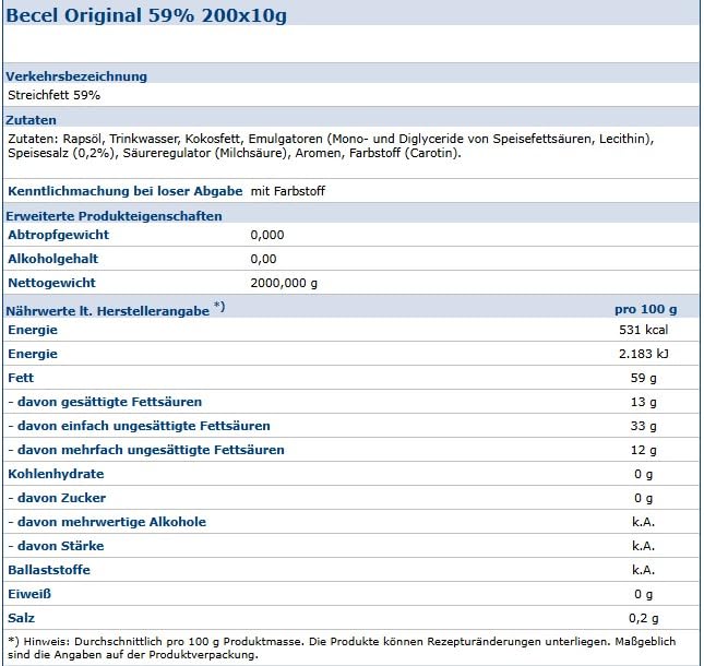 Becel Margarine kleine Portionen Original 200 x 10g im Karton Becel Original Classic mit Omega-3- und Omega-6-Fettsäuren Einzelportionen für Buffets, Gastronomie & Großverbraucher