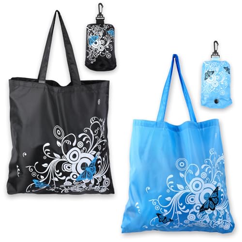 InnoHHustle 2 Pack Large Foldable Shopping Bag Reusable Tote Bags with Handles 17 x 18 Inch Floral Grocery Bags Washable Heavy Duty Handbag Shopping Cloth Bags for Daily Storage