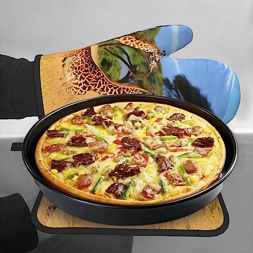 Africa Wildlife Giraffes Oven Mitts And Pot Holders Set Heat Resistant Oven Glove And Potholder Kitchen Microwave Gloves For Baking Bbq Grilling Cooking Oven Mitts #TOP5