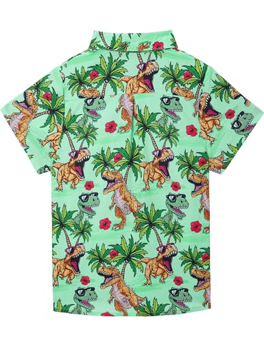 Image of Boys Hawaiian Shirt Kids Button Down Aloha Beach Hawaii Tops 5-14Y | Quick Dry, Breathable, Cooling & Lightweight, For Summer Vacation Holiday, Fourth of July, Youth, Teen, Shark, Dinosaur