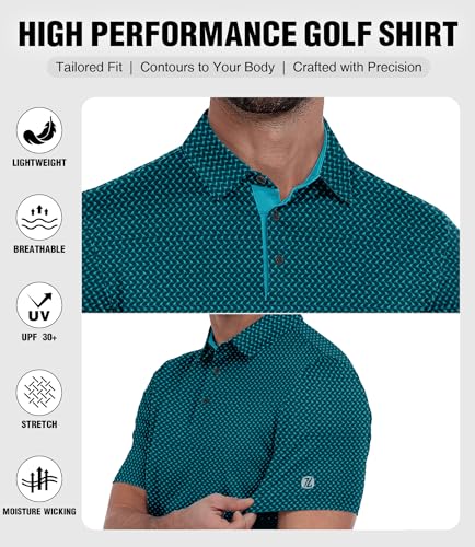 ZITY Men's Golf Polo Shirt Short Sleeve Performance Moisture Wicking Collared Print Shirt for Golf and Casual Wear4