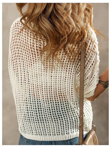 Women's Floral Crochet Tops Hollow Out Dolman Sleeve Applique Sweater Boho Summer Spring Top2