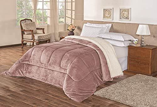Coberdrom Sherpa Edredom Dupla Face Cobertor Manta Felpuda Liso Cama Casal Queen Rose