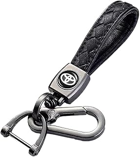 Makeover -Genuine Leather Car Logo Keychain for TOYOTA Car, Metal Chain Keyring Styling Decoration Accessories Keyring with Logo Gift for Women and Men (Black)