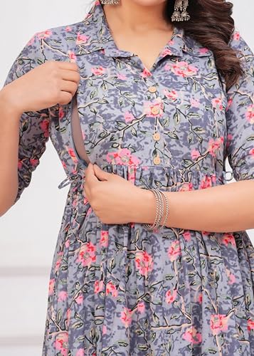 Image of Maternity Feeding Anarkali Kurti Dress for Women | Cotton Nursing Kurta with Both Side Zippers | Pregnancy & Nursing Wear | Comfortable Ethnic