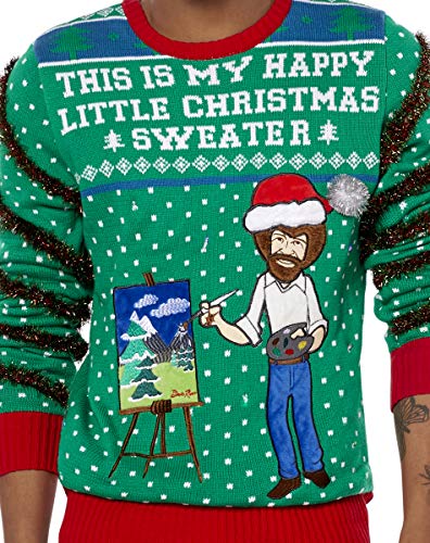 Spencer's Light-Up Happy Little Christmas Bob Ross Ugly Christmas Sweater | Light-Up Christmas Sweater2