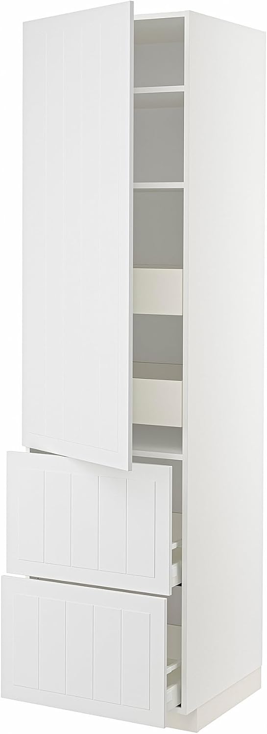 METOD/MAXIMERA High Cab w shlvs/4 Drawer/dr/2 frnts, White/Stainless Sand White, 60x60x220cm